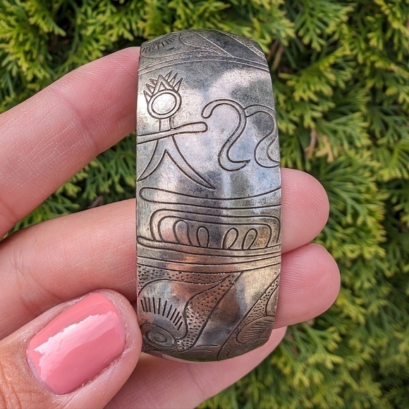 Moroccan Women's Cooperative Handmade Berber Silver Etched Cuff Bracelet - Picture 8 of 8